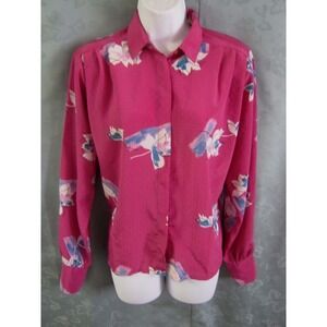 Vintage Marlis Blouse Size 6 Magenta Pink Jacquard Print Floral Career Top